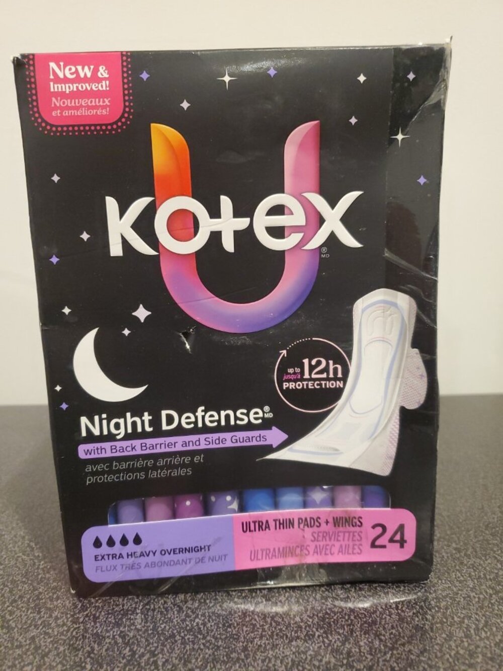Kotex Night Defense Extra Heavy Overnight Pads with Wings Ultra Thin 24 Ct